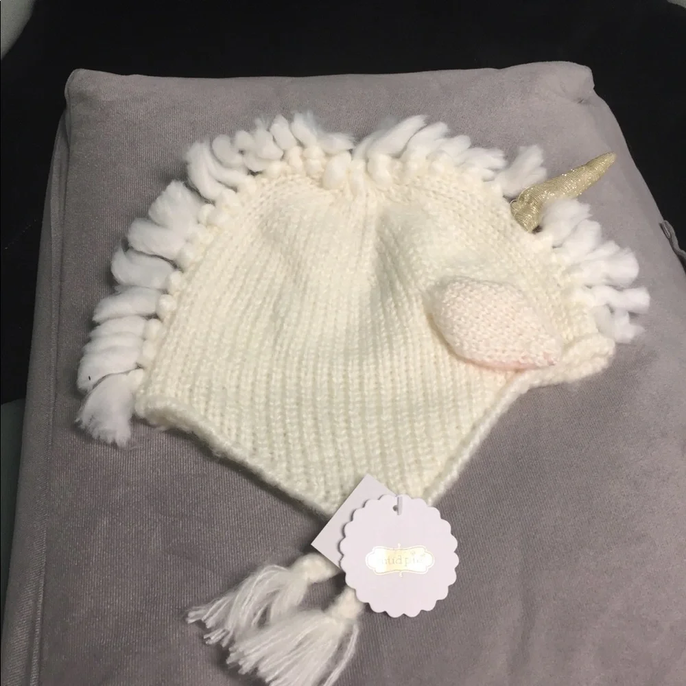 HOST PICK BNWT MUD PIE UNICORN IVORY KNIT HAT SIZE 2T-5T BOUTIQUE HAT